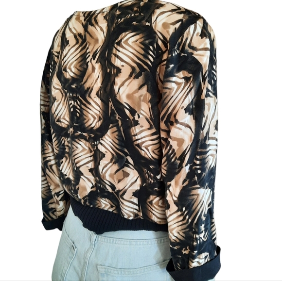 VINTAGE Y2K Rayon Jacket Medium Cropped 3/4 Sleeve Bleach Dye Pattern - Picture 7 of 10